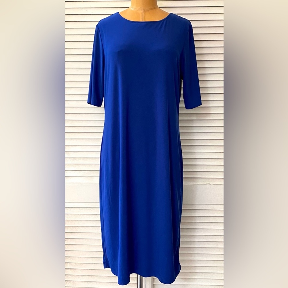 TravelSmith Dress Womens Size 8 Solid Blue Knee Length Casual Office Party Shift